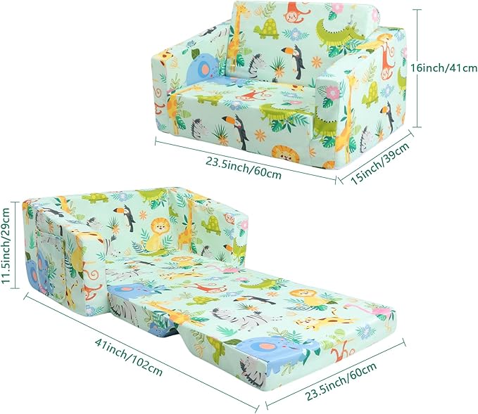 Foldable Kids Sofas Couch 2 in 1 Children Convertible Sofa to Lounger Flip Open - Image 3
