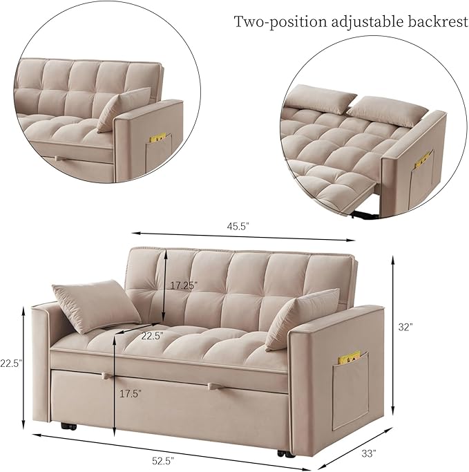KEIKI Velvet Loveseat Convertible Sofa Bed Sleeper Chair - Image 4