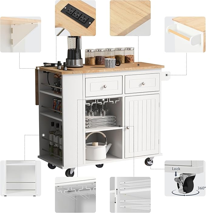Merax Rubber Wood Kitchen Island - Image 2