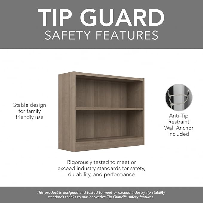 Bush Furniture Universal Small 2 Shelf Bookcase in Ash Gray - Image 7