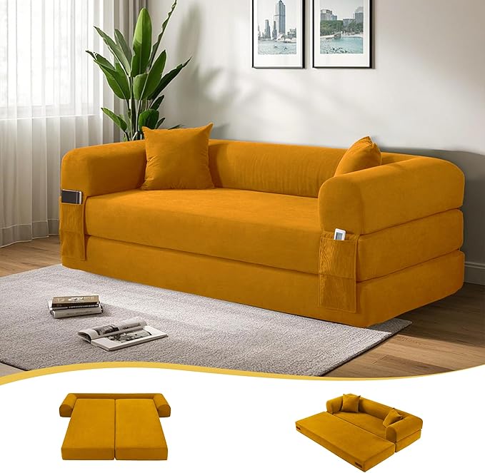80" Convertible Sofa Bed, 3-in-1 Corduroy Folding Pull Out Couch by Cleanthewayyouwant