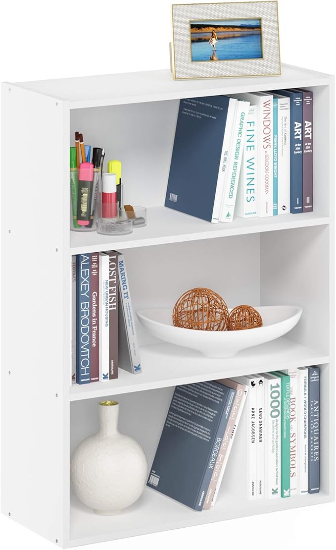 Furinno Pasir 3-Tier Open Shelf Bookcase, Plain White by Furinno-FitsYourSpaceFitsYourBudget