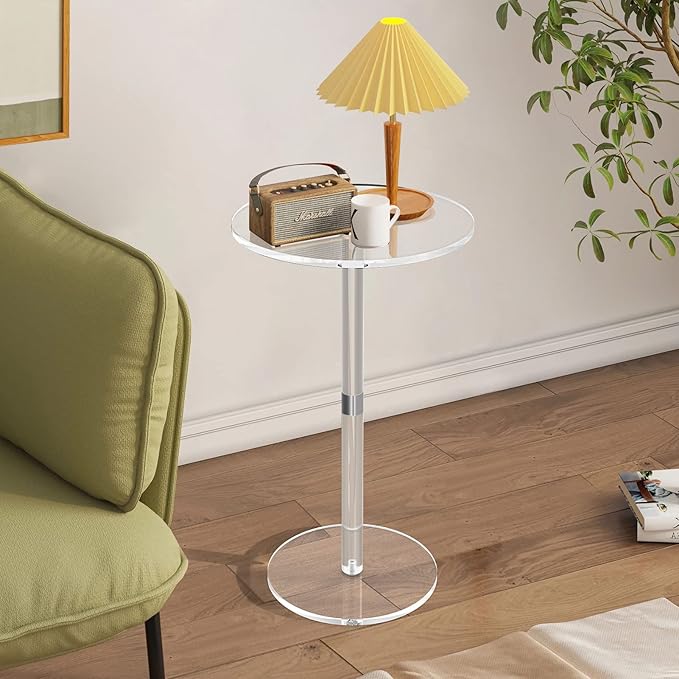 Acrylic End Table, 11.8" Round Modern Drink Table - Image 6