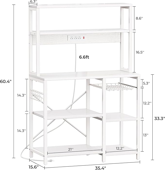 SUPERJARE Bakers Rack with Power Outlet, 35.4 Inches Coffee Bar with Wire Basket - Image 3