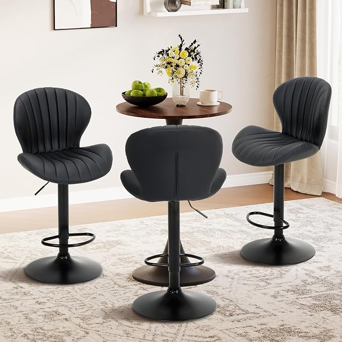 COLAMY Bar Stools Set of 6, Modern Swivel Bar Chairs, Adjustable Faux Leather - Image 3