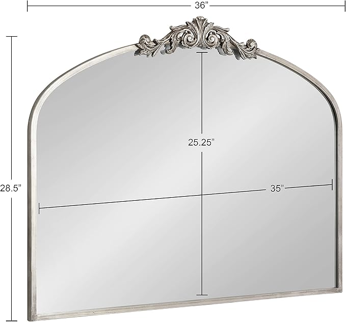 Kate and Laurel Arendahl Ornate Traditional Arched Mirror; 36 x 29; Silver; - Image 8