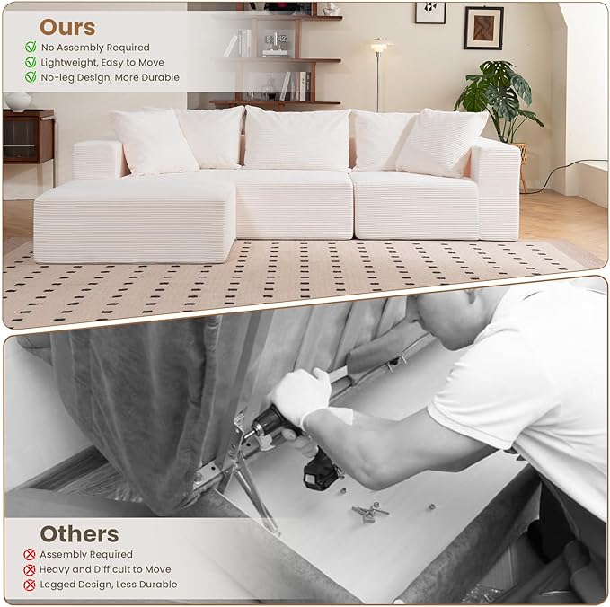 Modular Sectional Sofa, Corduroy Cloud Couch - Image 9