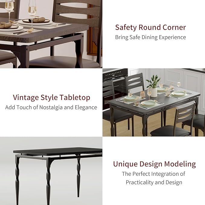 GarveeHome 5 Piece Dining Table Set, Industrial Style Dining Table and Chairs - Image 4