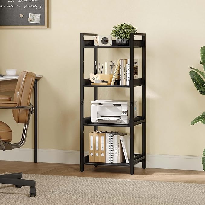 Rolanstar Bookshelf, 4-Tier Storage Rack, Narrow Corner Bookshelf, Display - Image 5