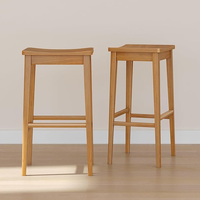 Plank+Beam Smythe Bar Stool, Sturdy Wood Modern Kitchen Bar Height Stool by PlankBeam