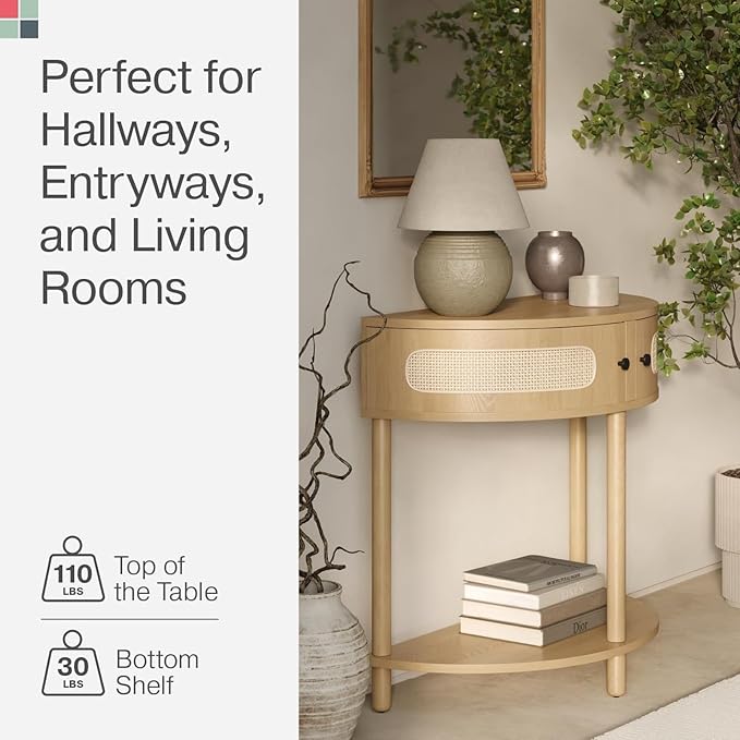 Rattan Half Moon Shaped Entry Table, Small Console Table - Image 4