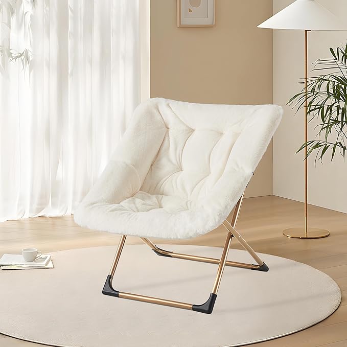 Comfy Oversized Saucer Chair, Soft Faux Fur Reading Lounge Chair - Image 8