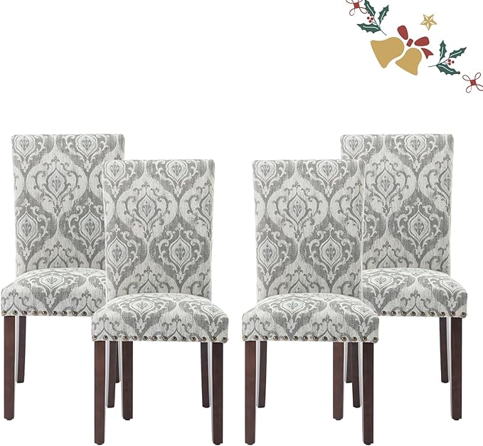 Parsons Dining Chairs Set of 4, Upholstered Nailhead Dining Room Kitchen Side by COLAMYINC