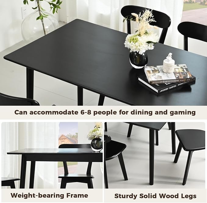 DELAVIN 59" Large Solid Wood Dining Table - Image 5