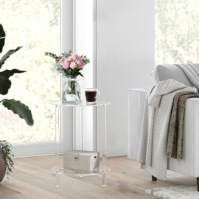 Clear Acrylic Round Side Table for Small Spaces, Acrylic Clear - Image 2