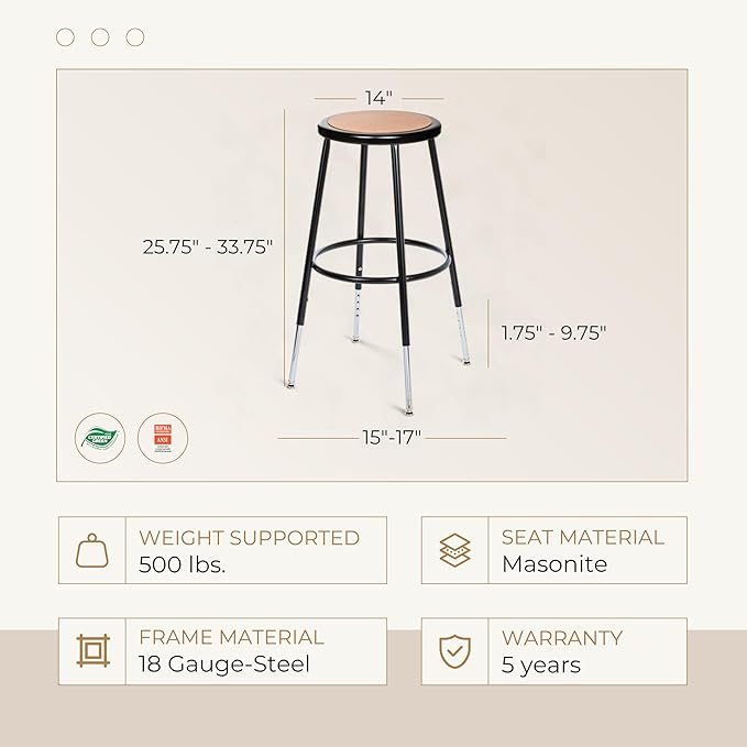 OEF Furnishings (2 Pack Height Adjustable Steel Stools - Image 3