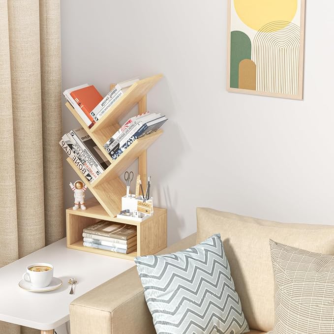 Small Tree Book Shelf, 5 Tier Black Tree Bookshelf, Wood Desktop Bookcase - Image 5