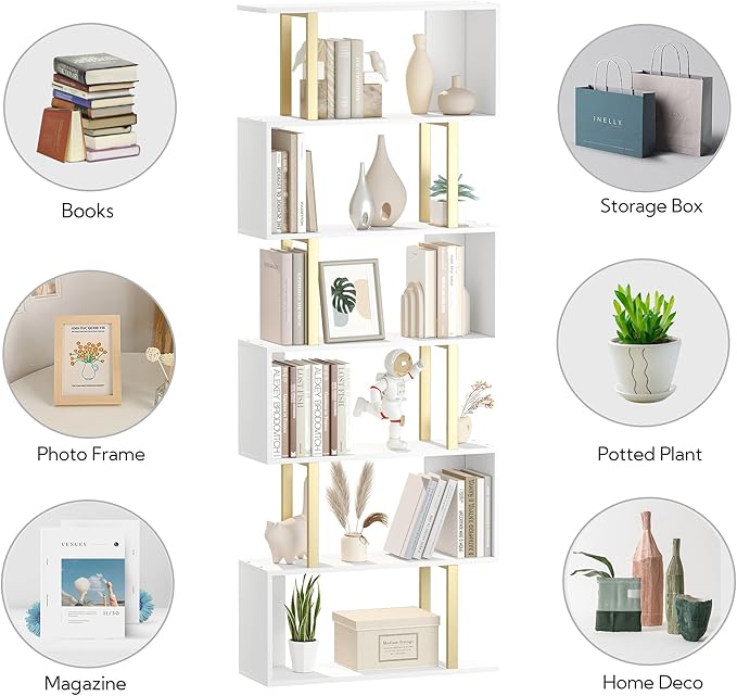 Yusong Geometric Bookcase, S Shaped Bookshelf 6-Tier Book Shelves - Image 6