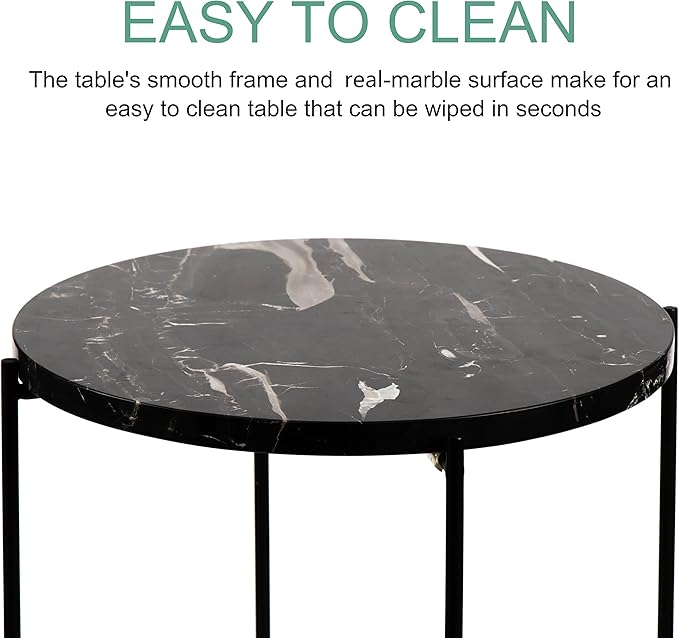 Real Natural Marble Top Metal Round Side End Table, Modern Lightweiht Bedside - Image 6
