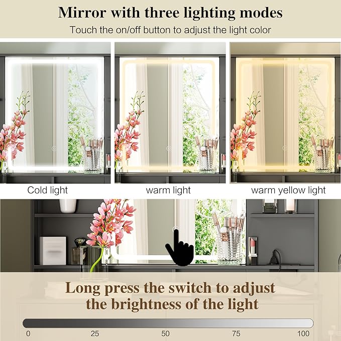 Large Makeup Vanity Desk with Mirror and Lights, Vanity Desk with 8 Drawers & - Image 8