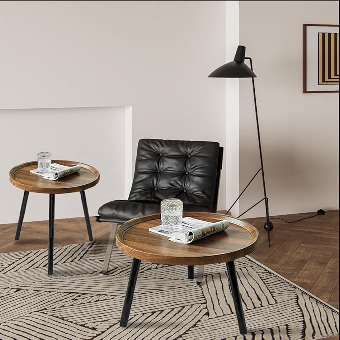 Jessie Small Round Coffee Tables, Easy Assembly Circle Walnut Coffee Tables - Image 8