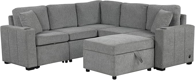 84.7" Symmetrical Convertible Sleeper Sectional Sofa Couch Bed - Image 5