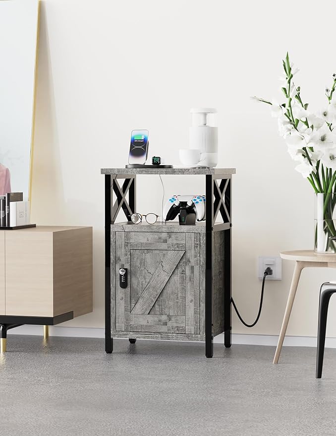 Wooden Nightstand with Lock, Bed Side Table with Drawers, Bedside Table with - Image 7
