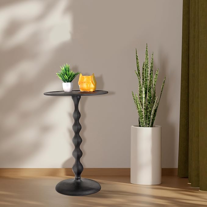 CLEENTABLE Pedestal Round Lightweight Metal Side Table - Image 8