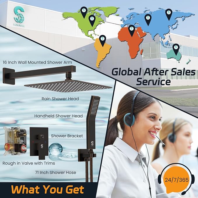 SR SUN RISE ORB Square Rainfall Shower Head and Handle Set, Wall Mounted Shower - Image 6