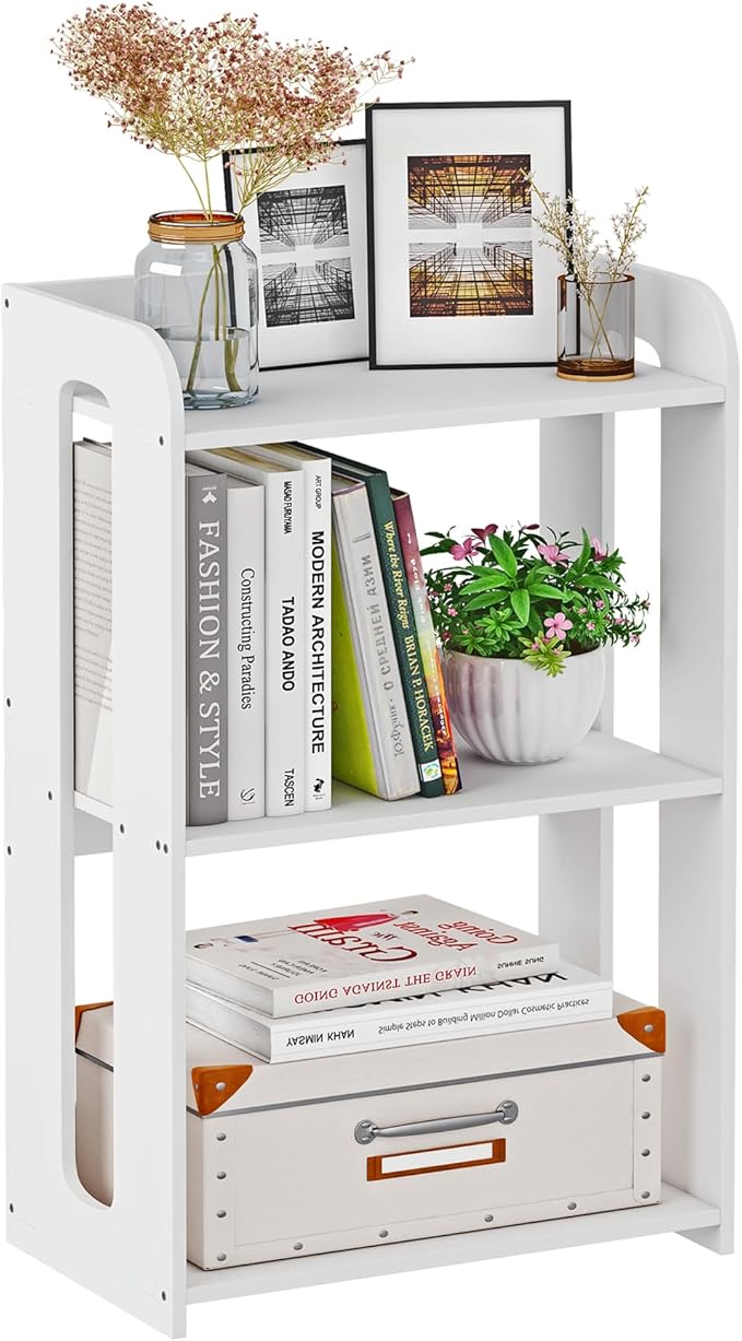 3 Tier End Table Nightstand White, Small Bookshelf by HAYOFAMY