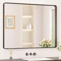 Keonjinn Black Framed Mirror for Bathroom 40 x 30 Inch Rounded Rectangle Wall by Keonjinn
