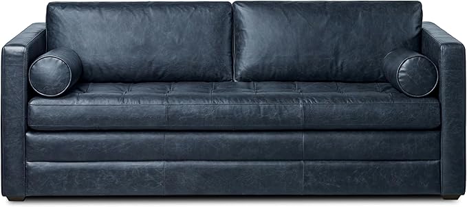 POLY & BARK Napa 82" Leather Pull-Out Convertible Sleeper Sofa in Midnight Blue - Image 3