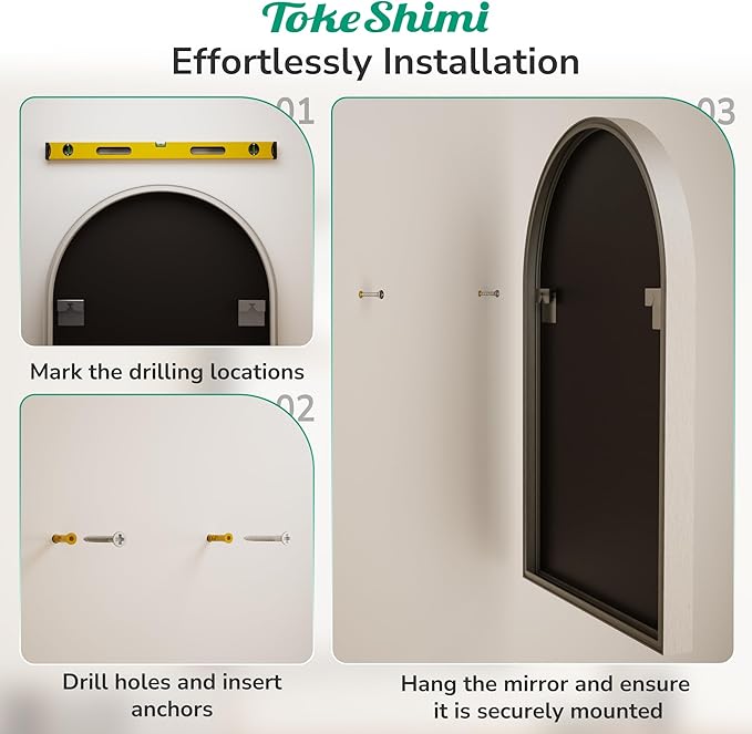 TokeShimi 26x38 Silver Arched Mirror Bathroom - Image 7