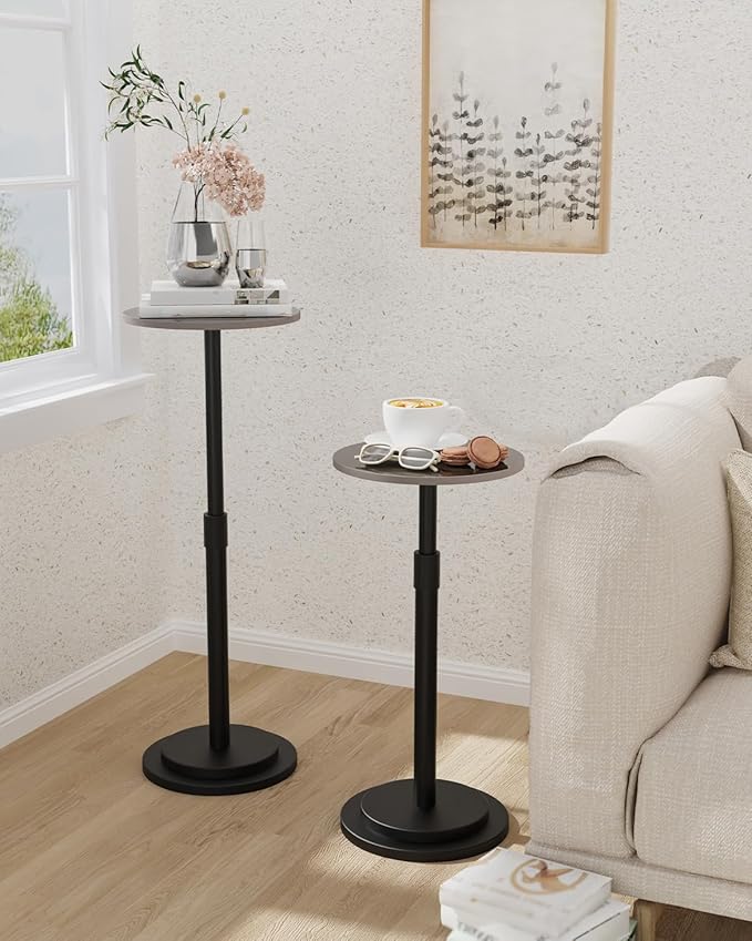 Height Adjustable Drink Table, Vintage Round Indoor Metal Plant Stand, - Image 2
