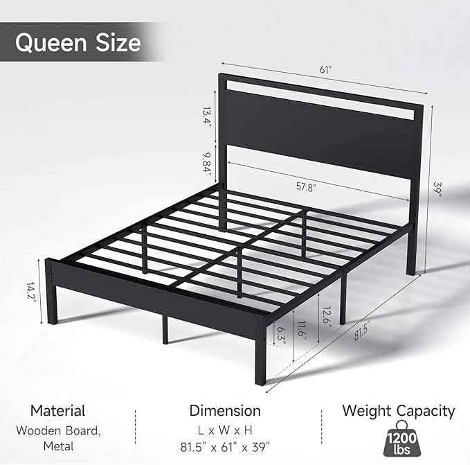 Z-hom Queen Bed Frame with Modern Wood Headboard & Footboard, Upgraded Heavy - Image 2