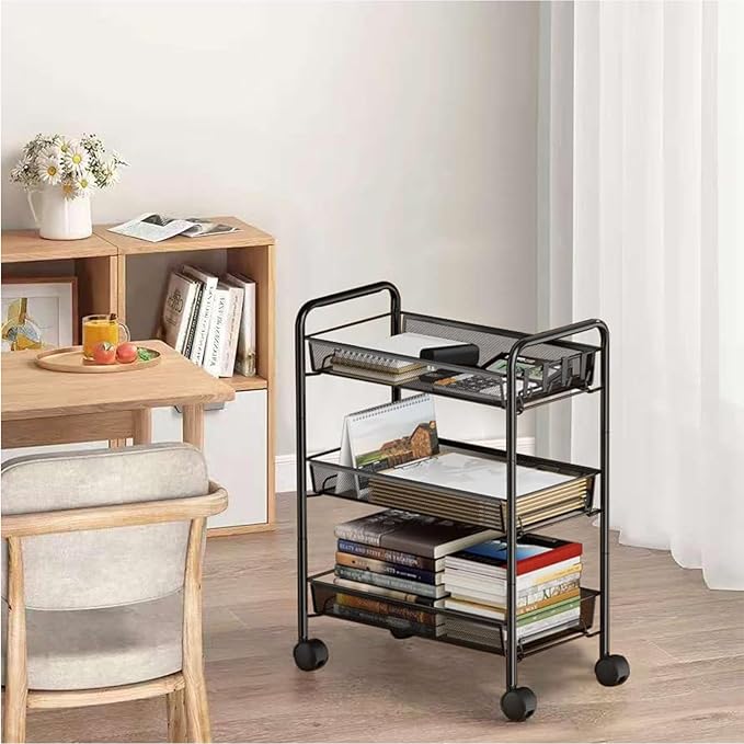 3 Tier Rolling Cart, Mesh Wire Utility Carts, Metal Storage Shelf - Image 7