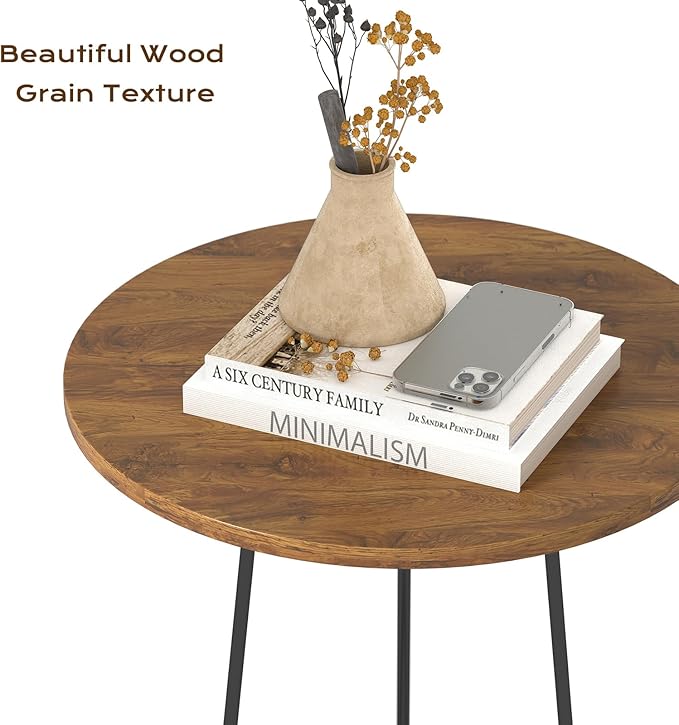 Manora Small Round Side Table, Rustic Brown Wood Accent Table - Image 7