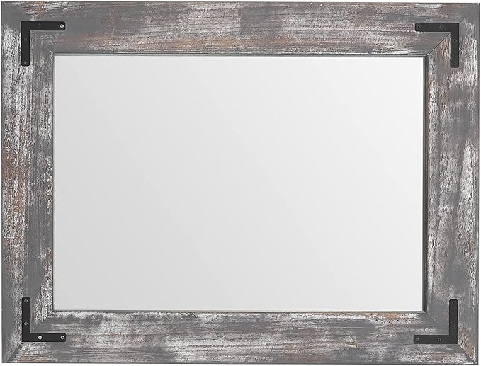 YOSHOOT Rustic Wooden Framed Wall Mirror, Natural Wood Bathroom Vanity Mirror - Image 2