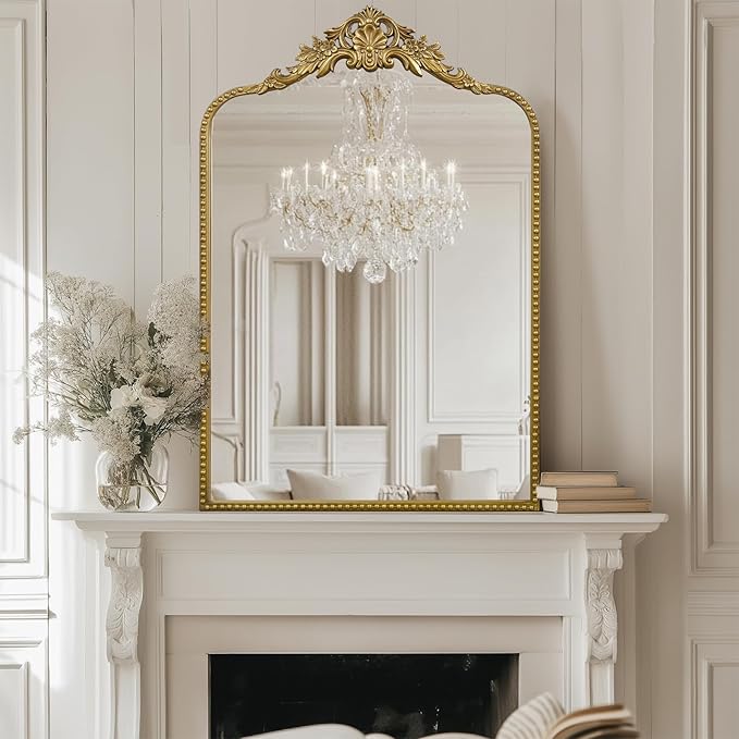 G-LEAF Vintage Baroque Mirror 24"X36", Arched Mantel Victorian Antique - Image 3