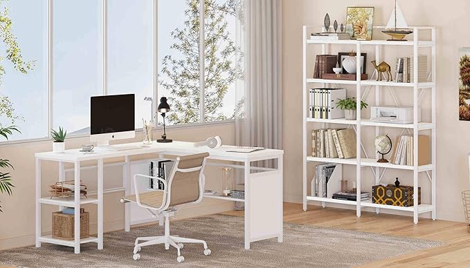 FATORRI Bookshelves and Bookcases, 5 Tier Tall Wood Metal Bookshelf, 51in Wide - Image 9