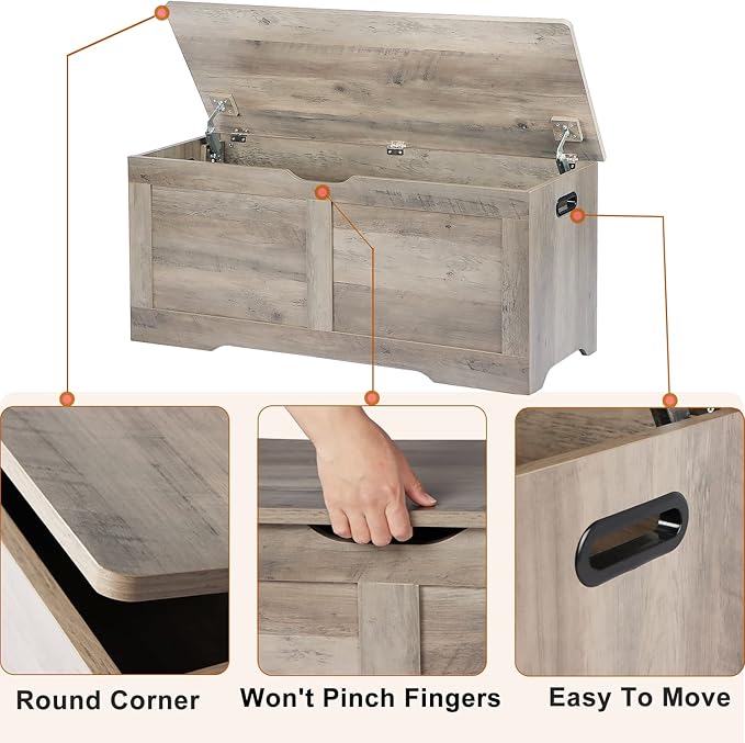 39.4" Storage Chest, Wooden Storage Bench, Lift Top Toy Chest - Image 7