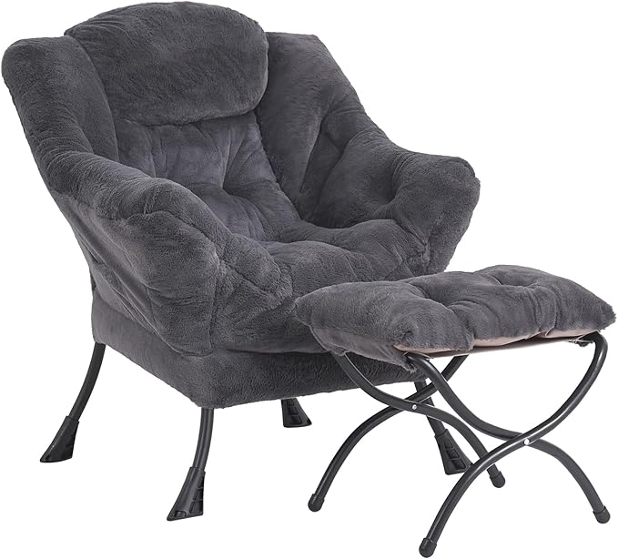 LITA Lazy Chair with Ottoman, Modern Accent Leisure Upholstered Sofa Chair by LITA