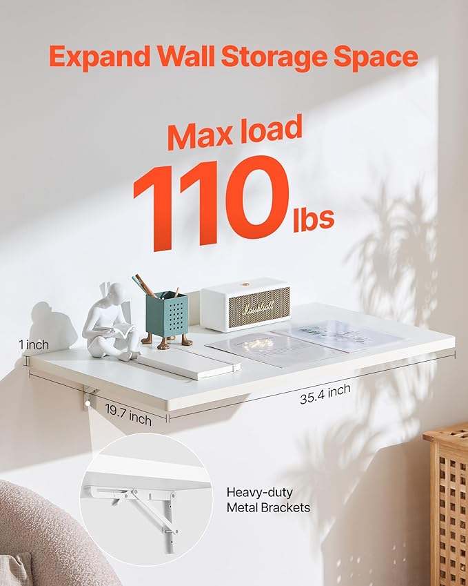 VEVOR Wall Mounted Folding Table, 35.4 x 19.7 inches Wall Mount Table, Floating - Image 4