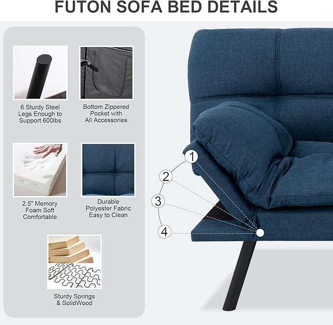 Vipbear Futon Sofa Bed Couch, Space-Saving Loveseat - Image 4