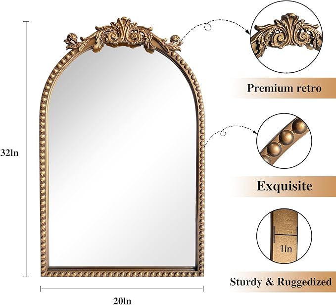 ironsmithn Gold Arched Mirror, Metal Decorative Accent Mirrors - Image 3