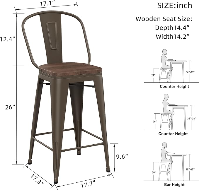 Yongqiang 26 inch Bar Stools Set of 4 Kitchen Counter Height Bar Chairs High - Image 3