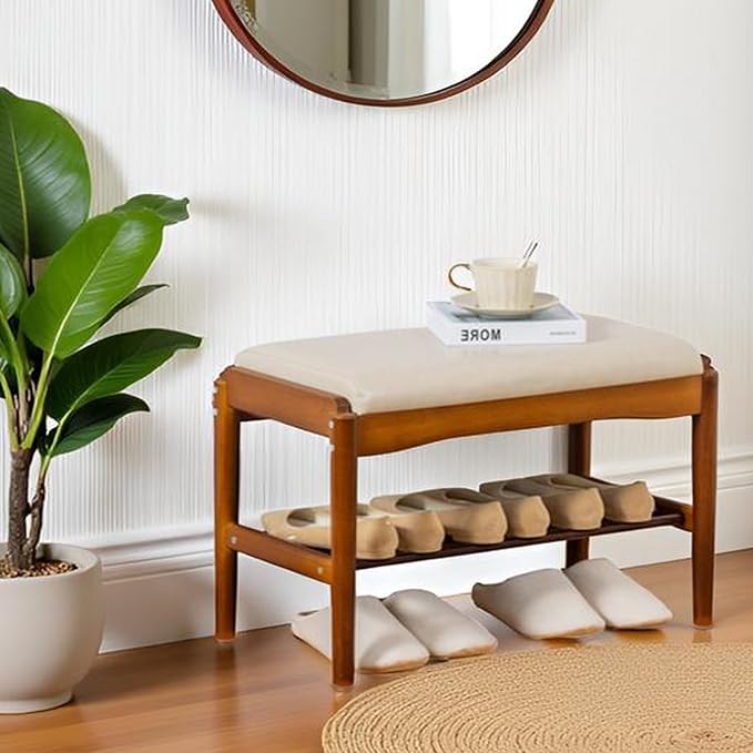 latifolia Small Shoe Bench, Solid Wood Bench - Image 5