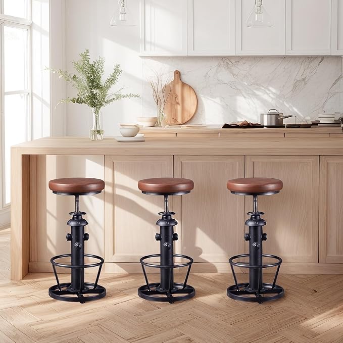 Farmhouse Bar Stools Swivel PU Seat 24-30inch Counter Height Adjustable Kitchen - Image 2