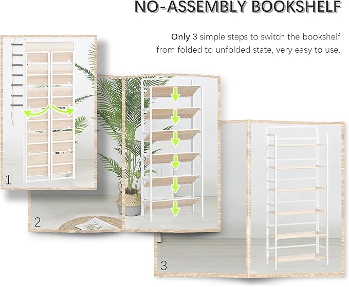 4NM No-Assembly 6 Tiers Folding Bookshelf Storage Shelves Vintage Bookcase - Image 6