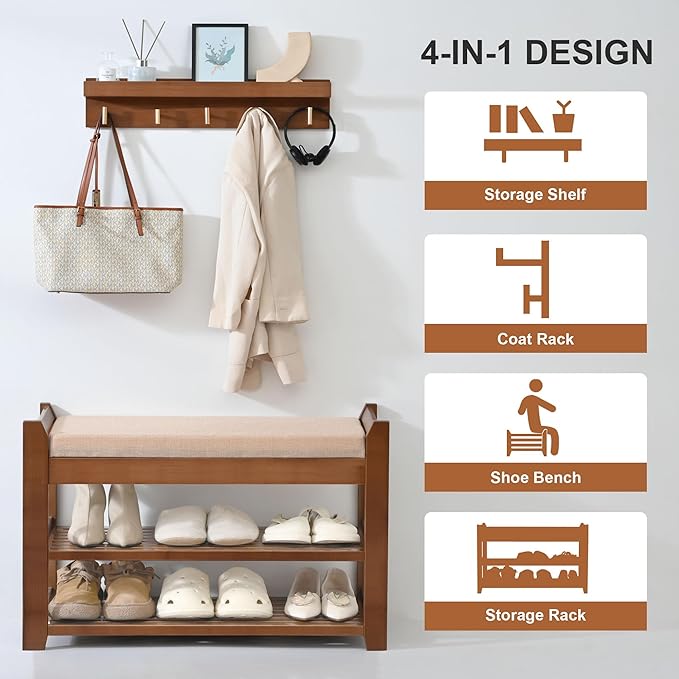 Shoe Rack for Front Door Entrance, 28” Entryway Bench - Image 4